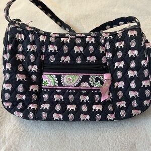 Vera Bradley black/pink elephant print shoulder bag.